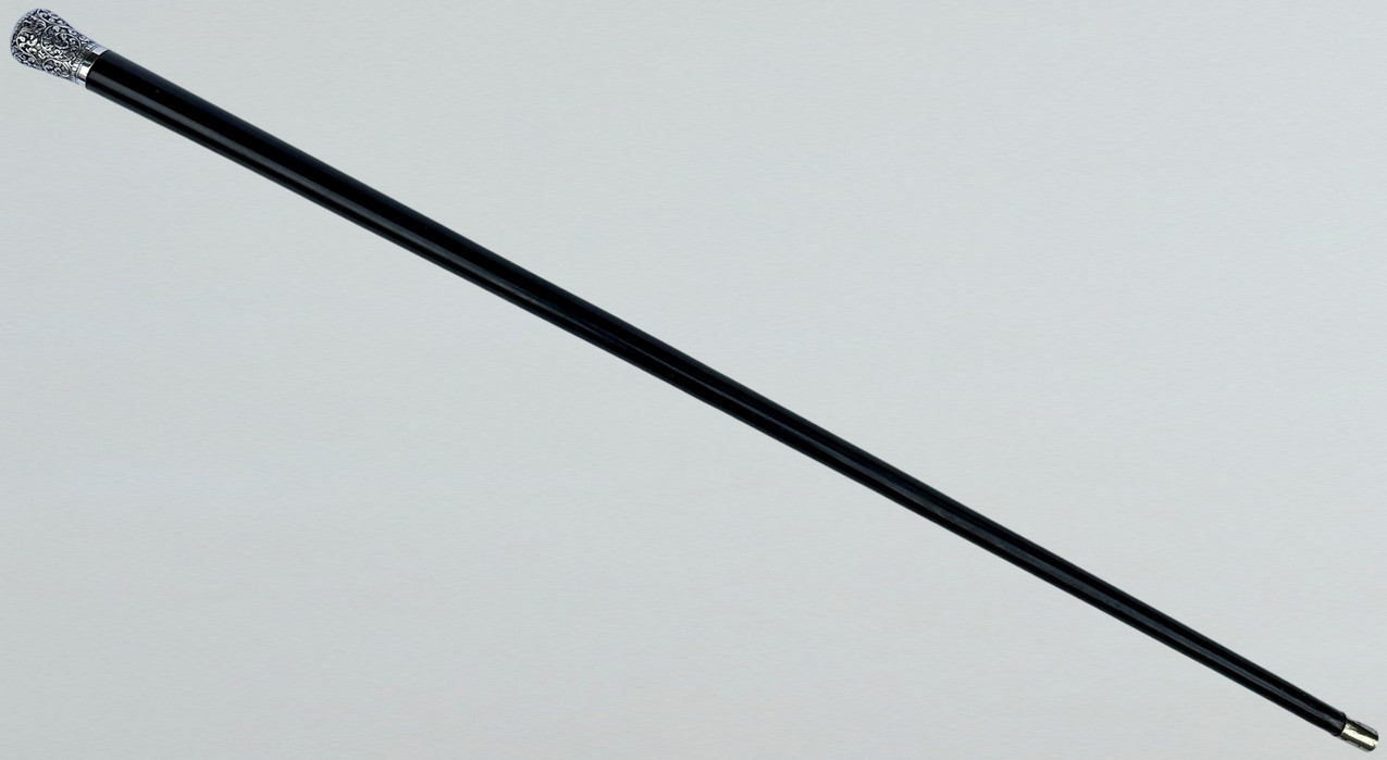 574. Antique Vintage Wooden Ebony Chinese Walking Stick Dress Cane Sterling Silver - Image 8