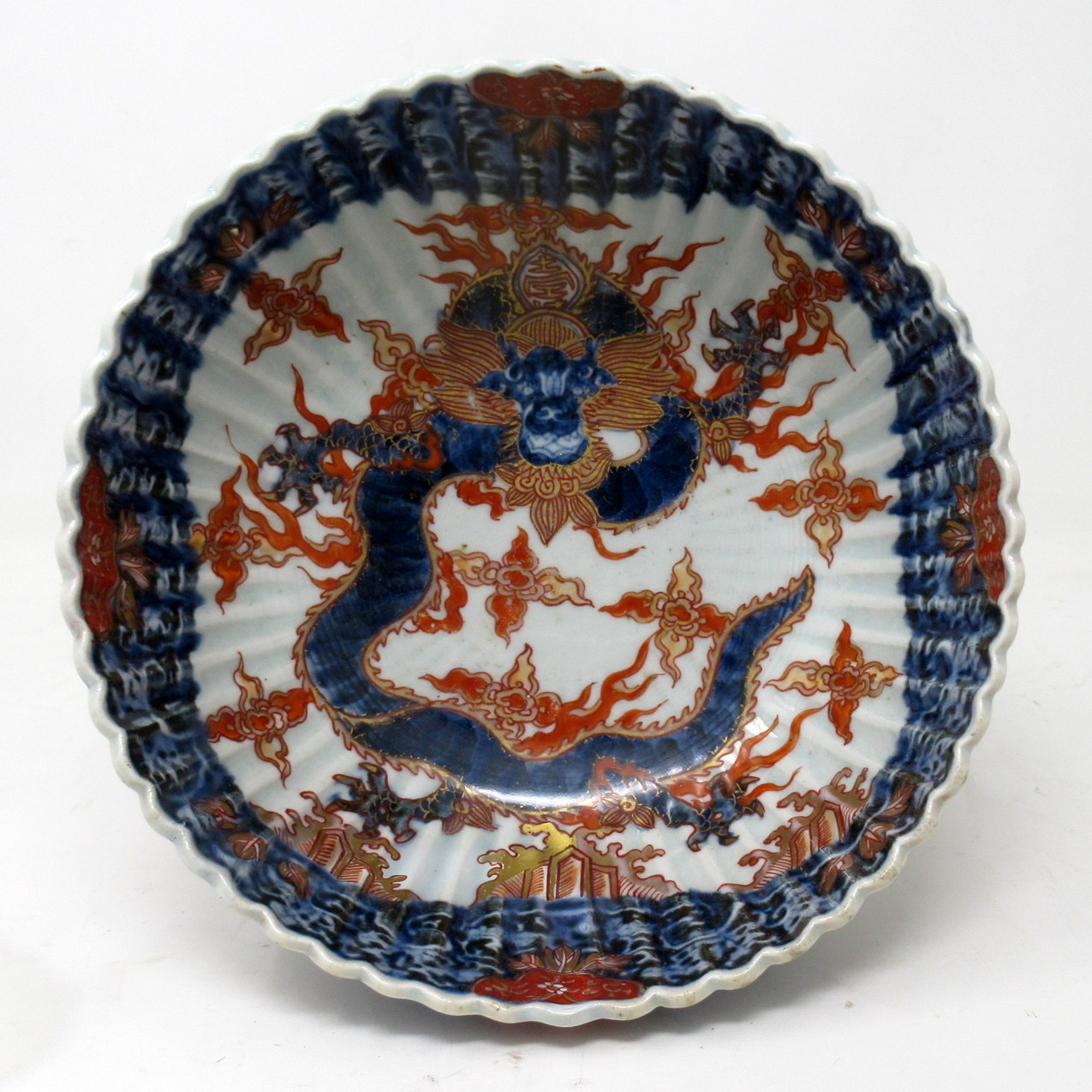 940. Antique Japanese Imari Porcelain Bowl Centerpiece Fukazawa Koransha Meiji Period