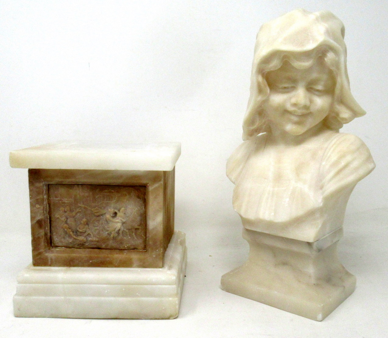 109. Antique Alabaster Bust Figure Wearing Bonnet Classical Scene French Italian 19Ct - Image 9