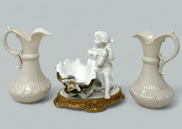 783. Irish Belleek Porcelain Aberdeen Pitcher Moore Porcelain Centerpiece Ireland