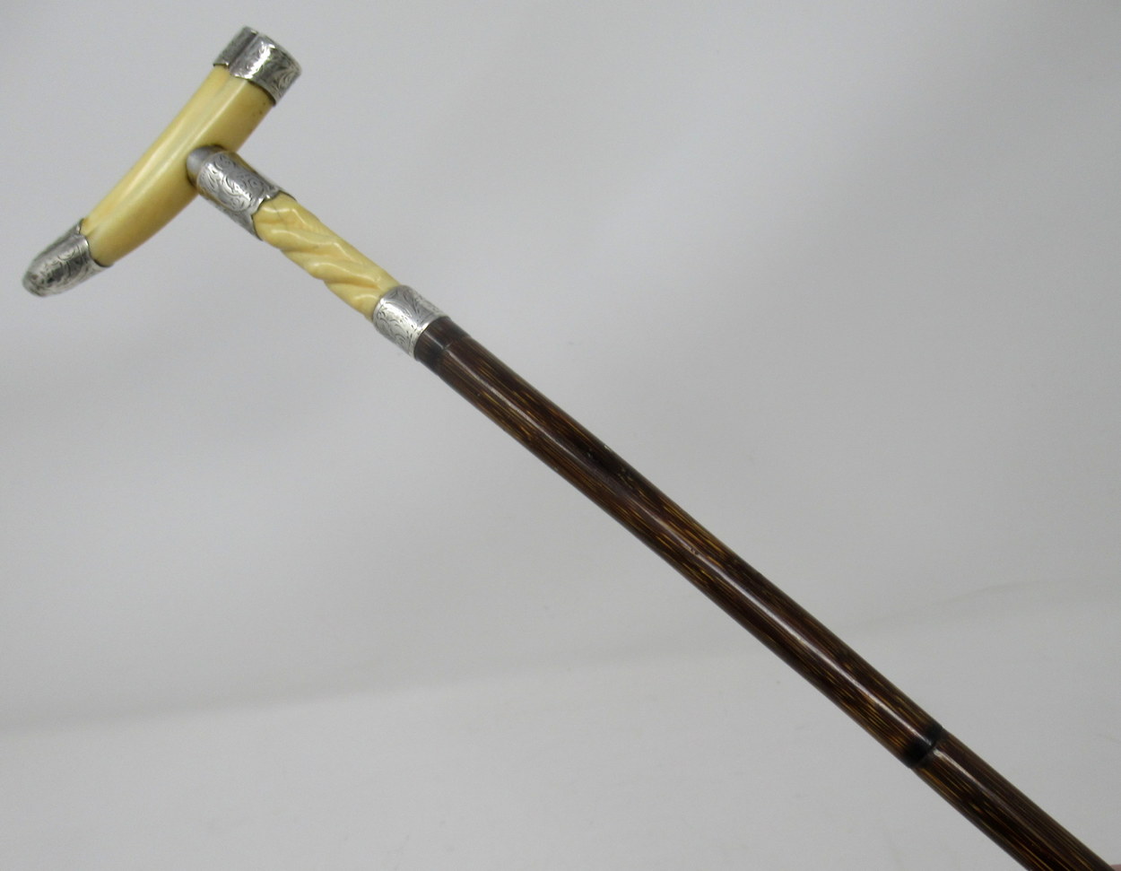 806. Superb Silver Mounted Ivory Boar Tusk Walking Cane Silver Hallmark 1904 - Image 3