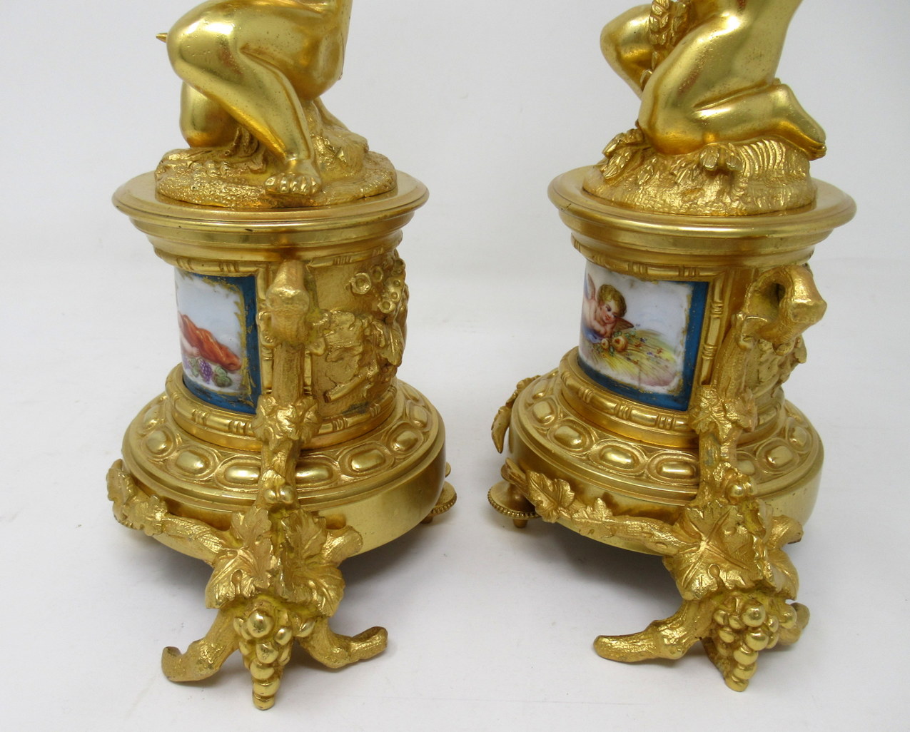 509. Antique Pair French Sèvres Celeste Porcelain Gilt Bronze Cherub Table Lamps 19Ct - Image 9