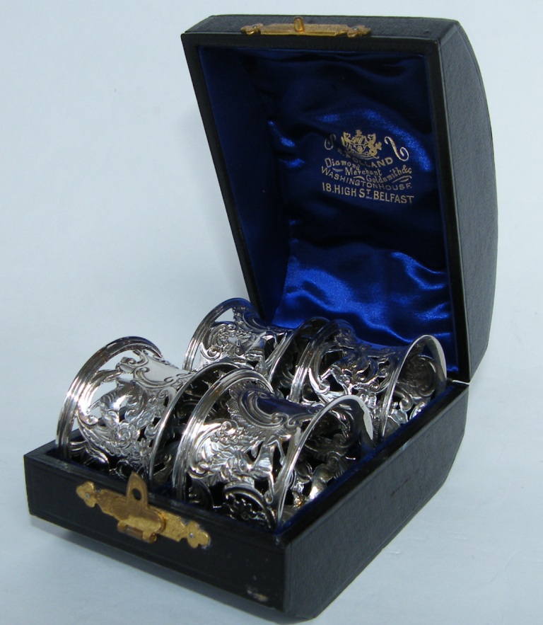 845. Sold. Rare Antique Set Four Silver Napkin Rings Chester 1905 - Image 2