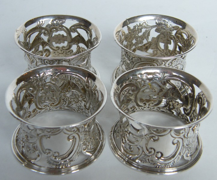 845. Sold. Rare Antique Set Four Silver Napkin Rings Chester 1905 - Image 6