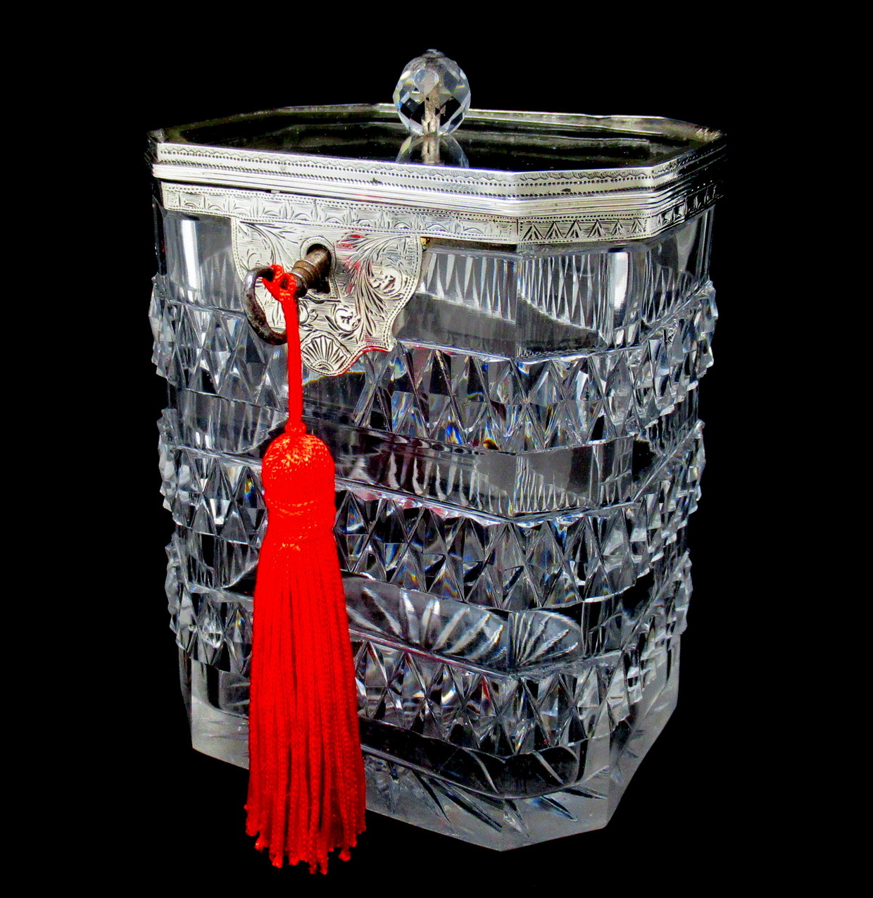 740. Antique Irish Georgian Hand Cut Crystal Sterling Silver Tea Caddy George III - Image 2