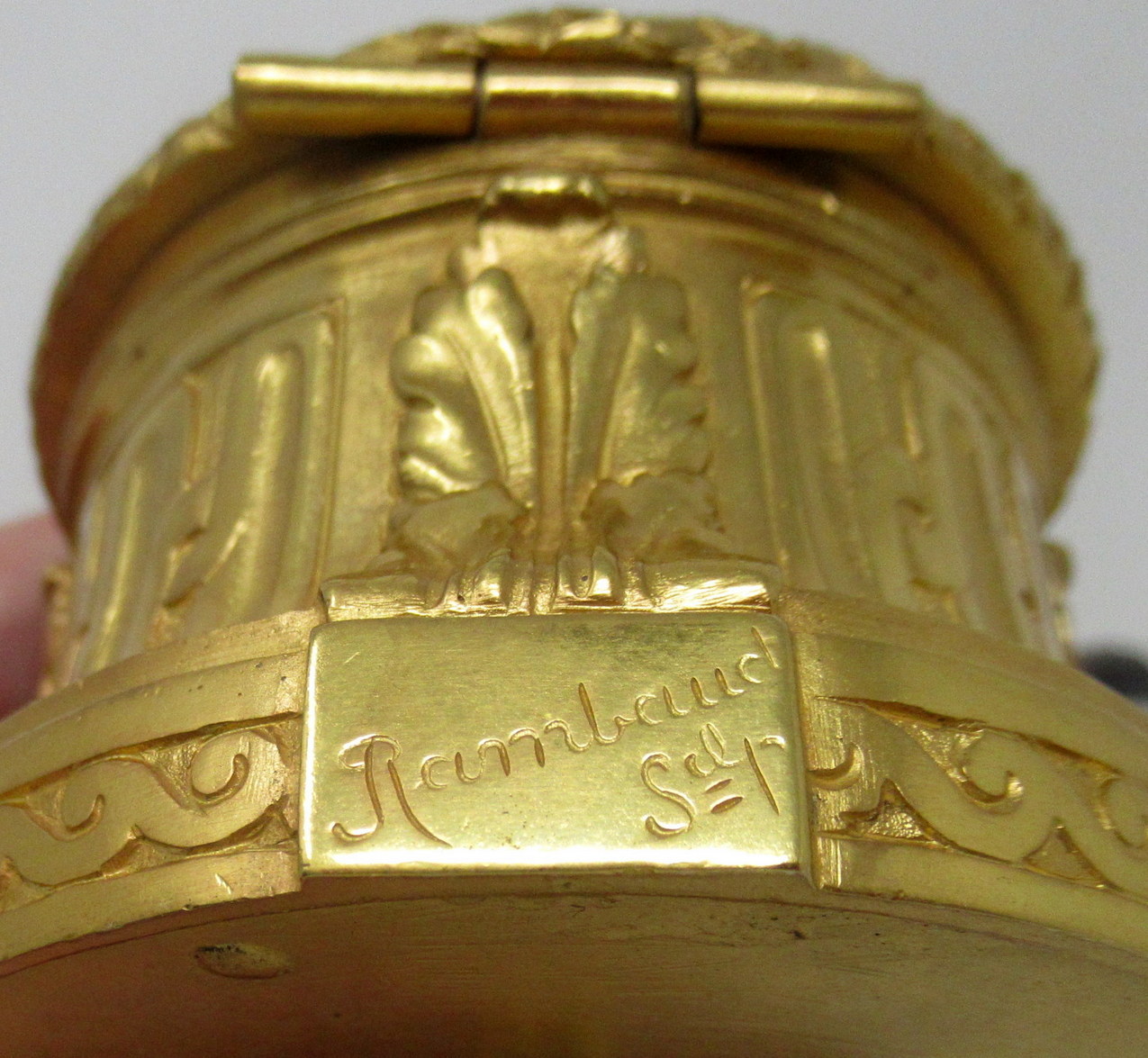 299. Antique French Ormolu Gilt Bronze Breche Violete Marble Desk Inkwell Centerpiece - Image 7