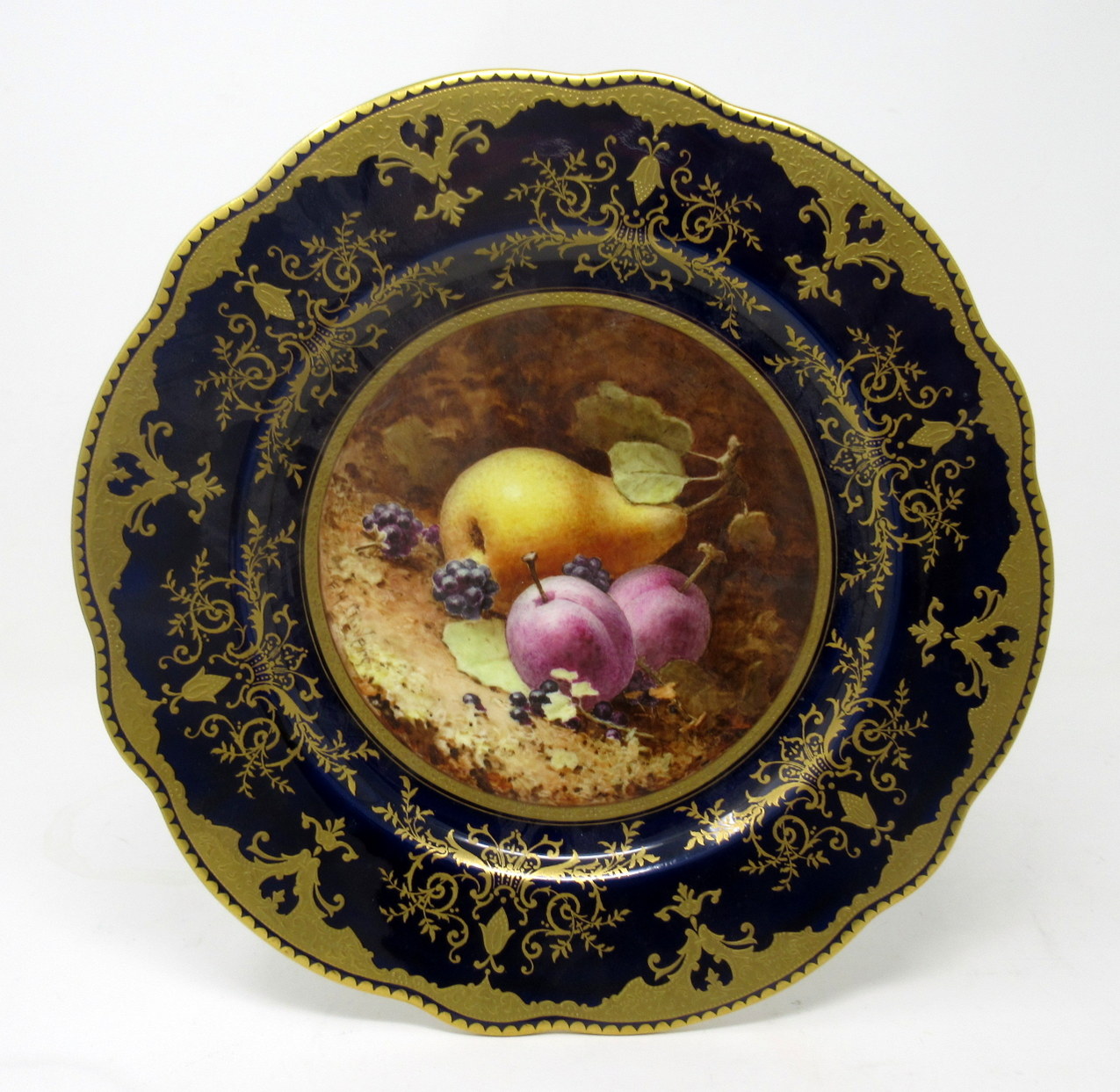 515. Rare Pair Coalport Cabinet Plates Hand Painted by Frederick Chivers Still Life Fruits 1910 - Image 3