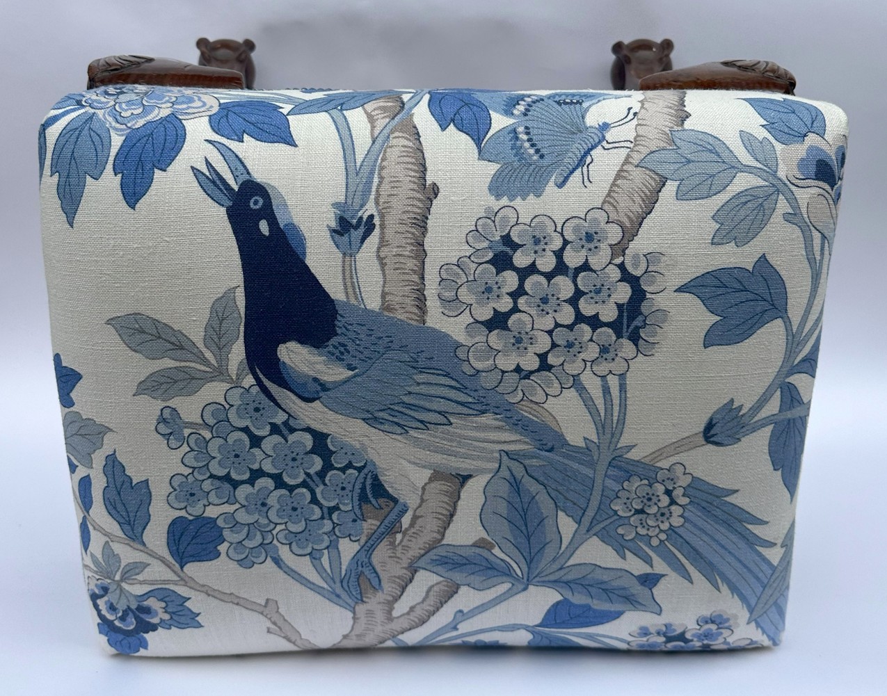 591. Antique English Edwardian Upholstered Hand Carved Mahogany Stool, 19th Century - Image 8