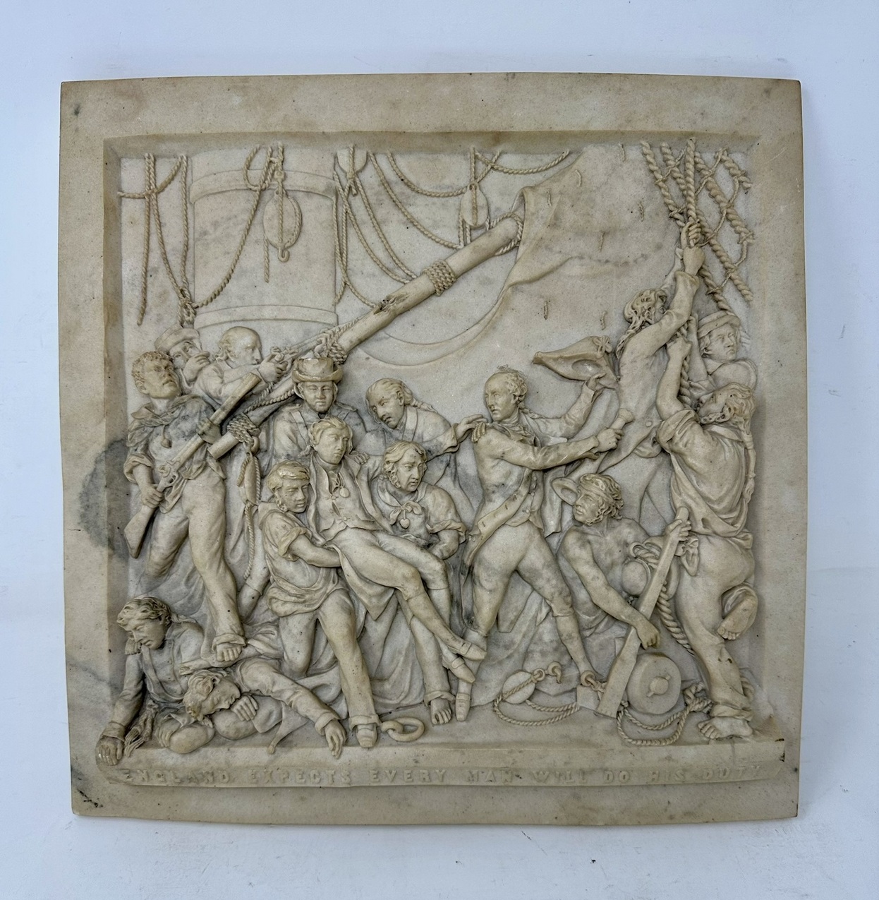 503. Antique Grand Tour Classical Regency Carved Marble Plaque Battle Travalgar 1805 - Image 3