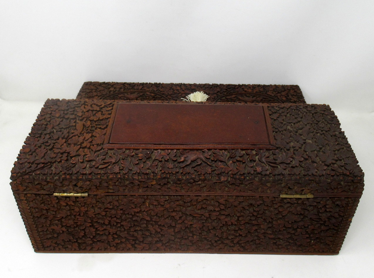 291. Antique Anglo-Indian Bombay Carved Sandalwood Writing Slope Box Mid 19thCentury - Image 8