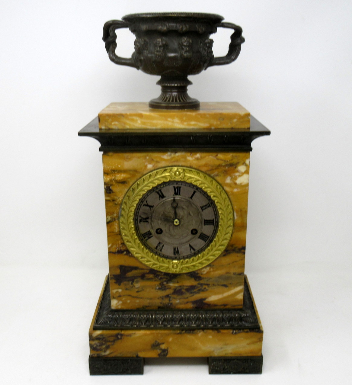 925. Antique French Sienna Marble Clock Silk Suspension Warwick Urn by Honoré Pons - Image 2