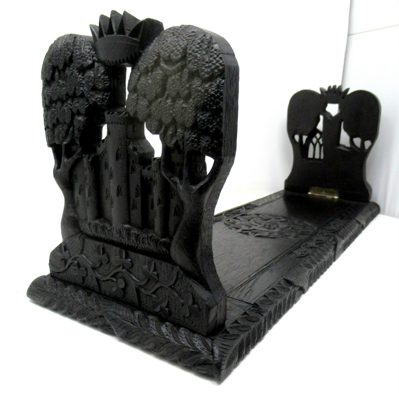 315. Irish Carved Bog Wood Oak Bookcase Harp Shamrock Cornelius Goggin Dublin Ireland - Image 2