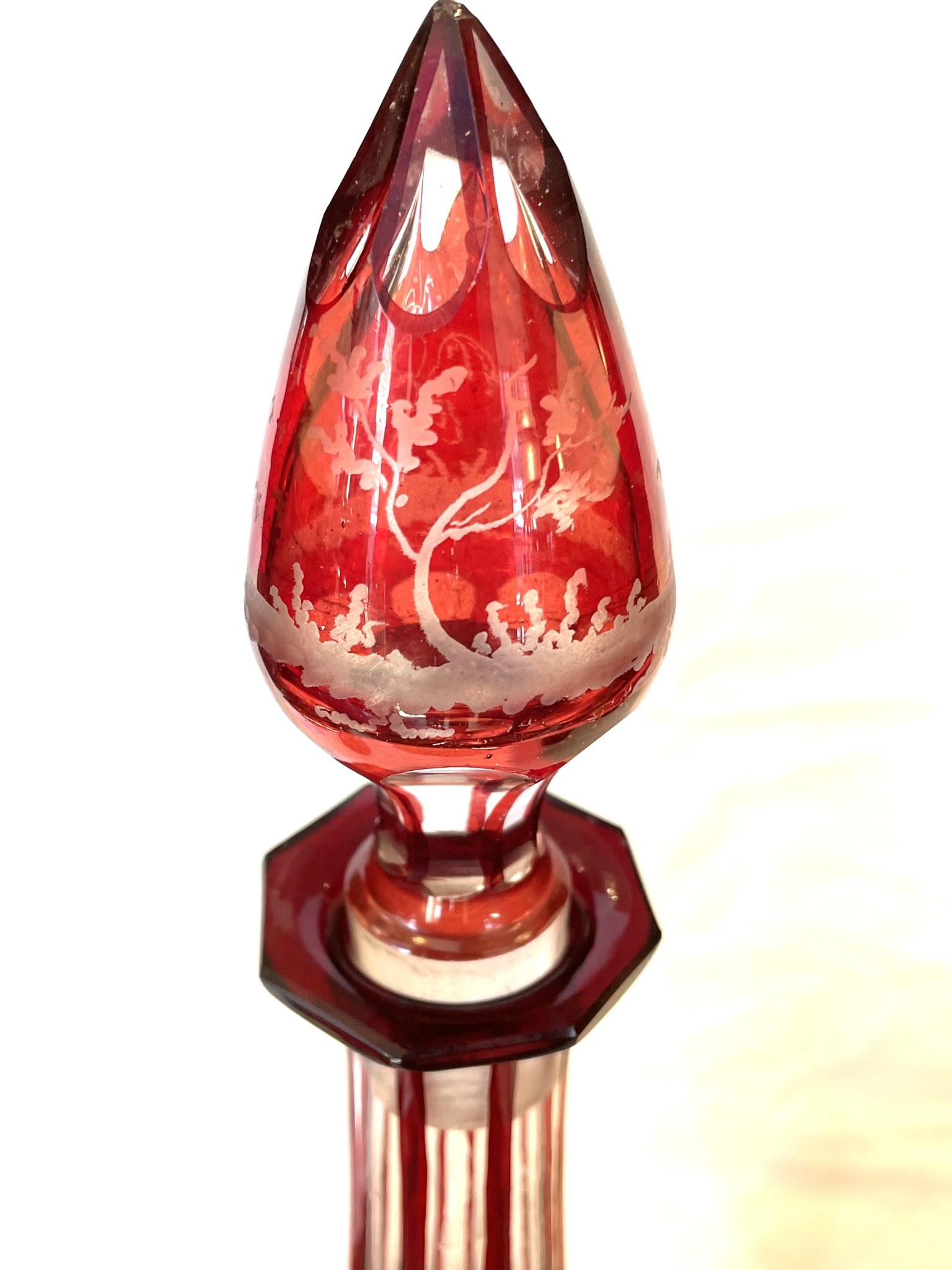 352. Antique Bohemian Chech Ruby Cranberry Glass Decanter Pair Goblets Vases Egermann - Image 4