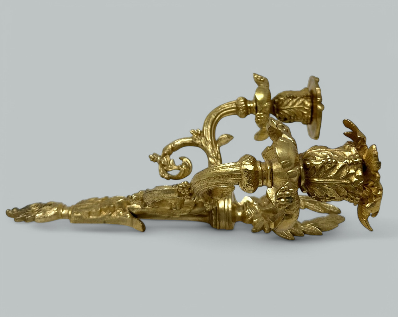 625. Antique Single Ormolu Gilt Bronze Twin Light Wall Candle Sconce Applique 19th Ct - Image 9