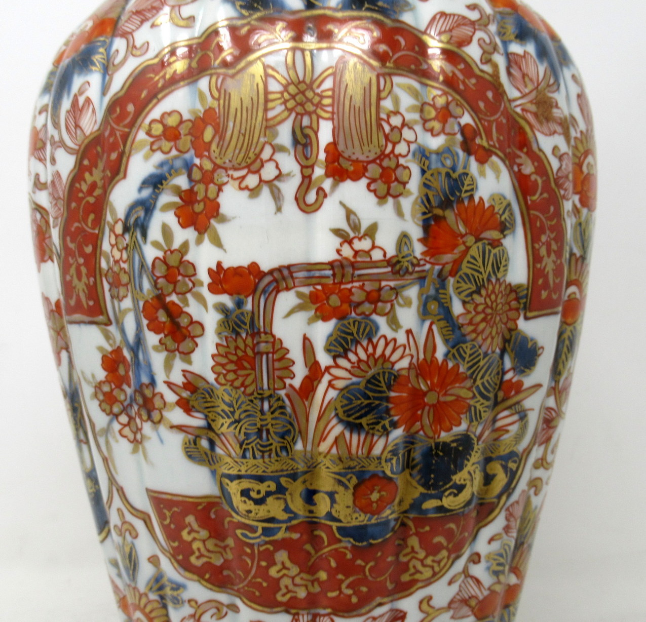 417. Antique Pair Japanese Chinese Imari Porcelain Ormolu Table Lamps Blue Red Gilt - Image 6