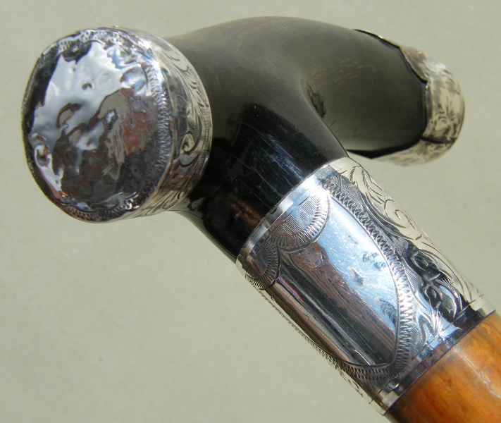 510. Malacca Walking Stick with Tau Shaped Horn Handle Dated 1904 - Image 3