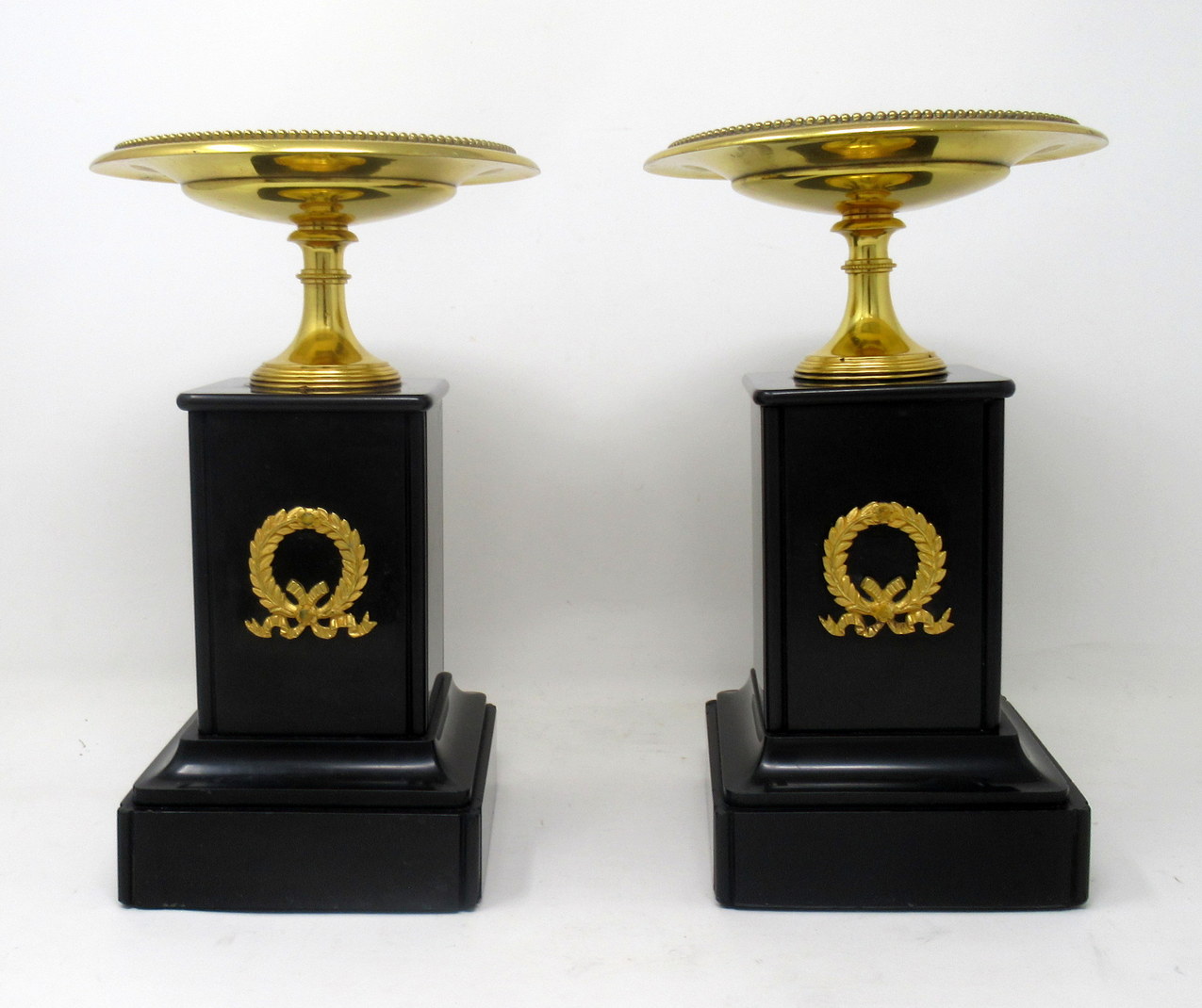 858. Antique Pair of Grand Tour Ormolu Bronze Black Marble Tazza Urns Clock Garniture 19thCt - Image 5