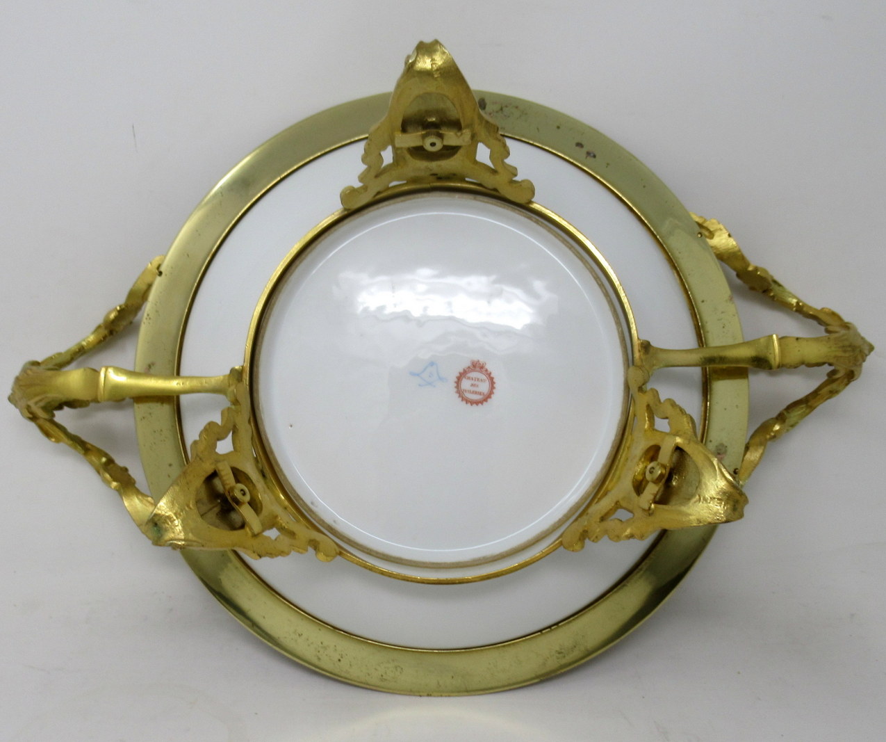 124. Antique French Sevres Ormolu Gilt Bronze Dore Champlevé Porcelain Tazza Plate - Image 10