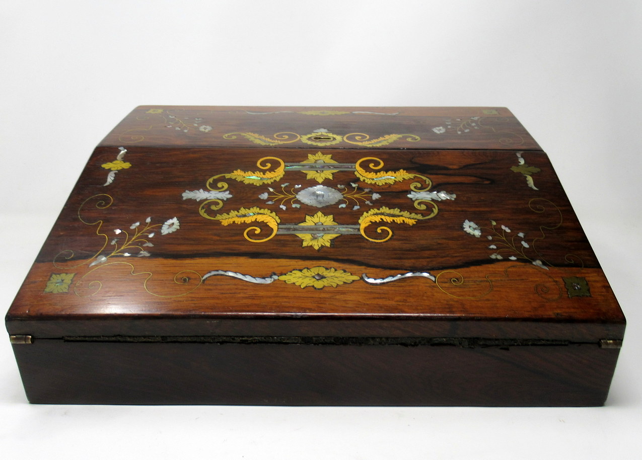690. Rare Irish Rosewood Mother of Pearl Writing Slope by Austins Dublin Circa 1860 - Image 4