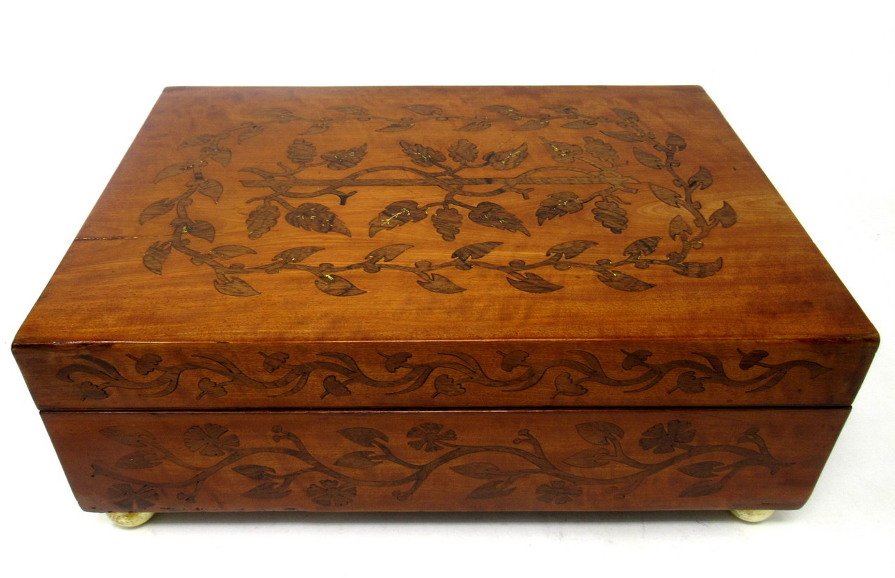 612. Antique Gentleman's Satinwood Mahogany Marquetry Jewellery Casket Table Box 19ct - Image 5