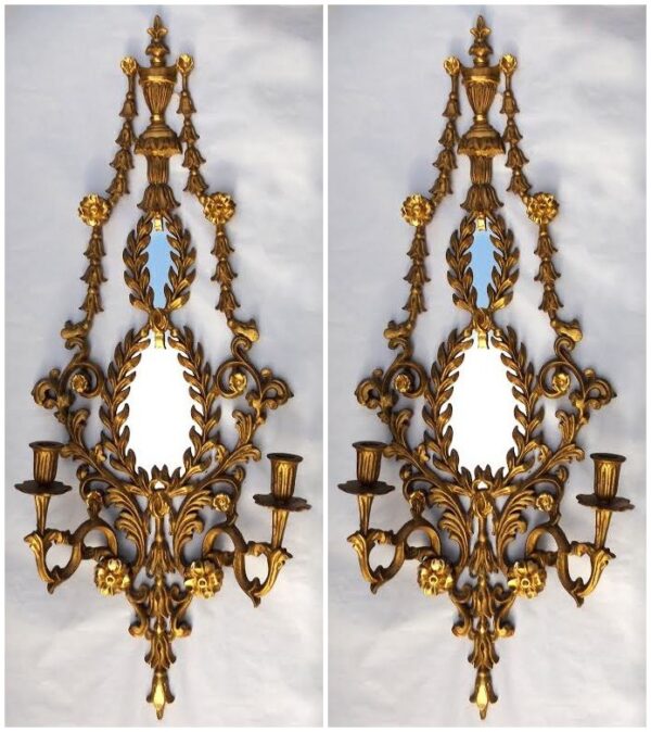 466. Stunning Pair Carved Giltwood Wall Sconces 19Ct