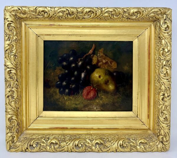 143. Antique Still Life Fruits Oil on Canvas English Oil Painting Giltwood Frame