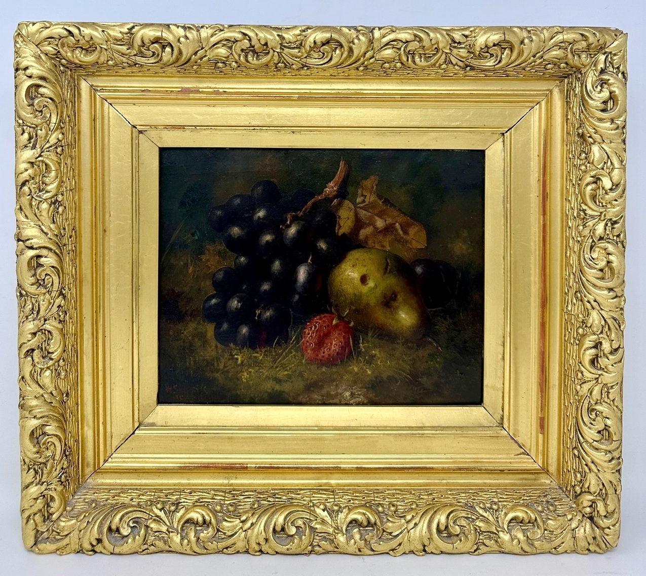 143. Antique Still Life Fruits Oil on Canvas English Oil Painting Giltwood Frame