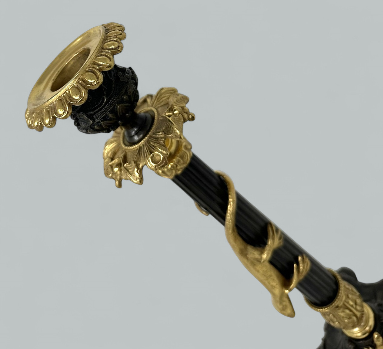 884. Antique Pair French Ormolu Gilt Bronze Dore Empire Candlesticks with Lizards 19C - Image 6