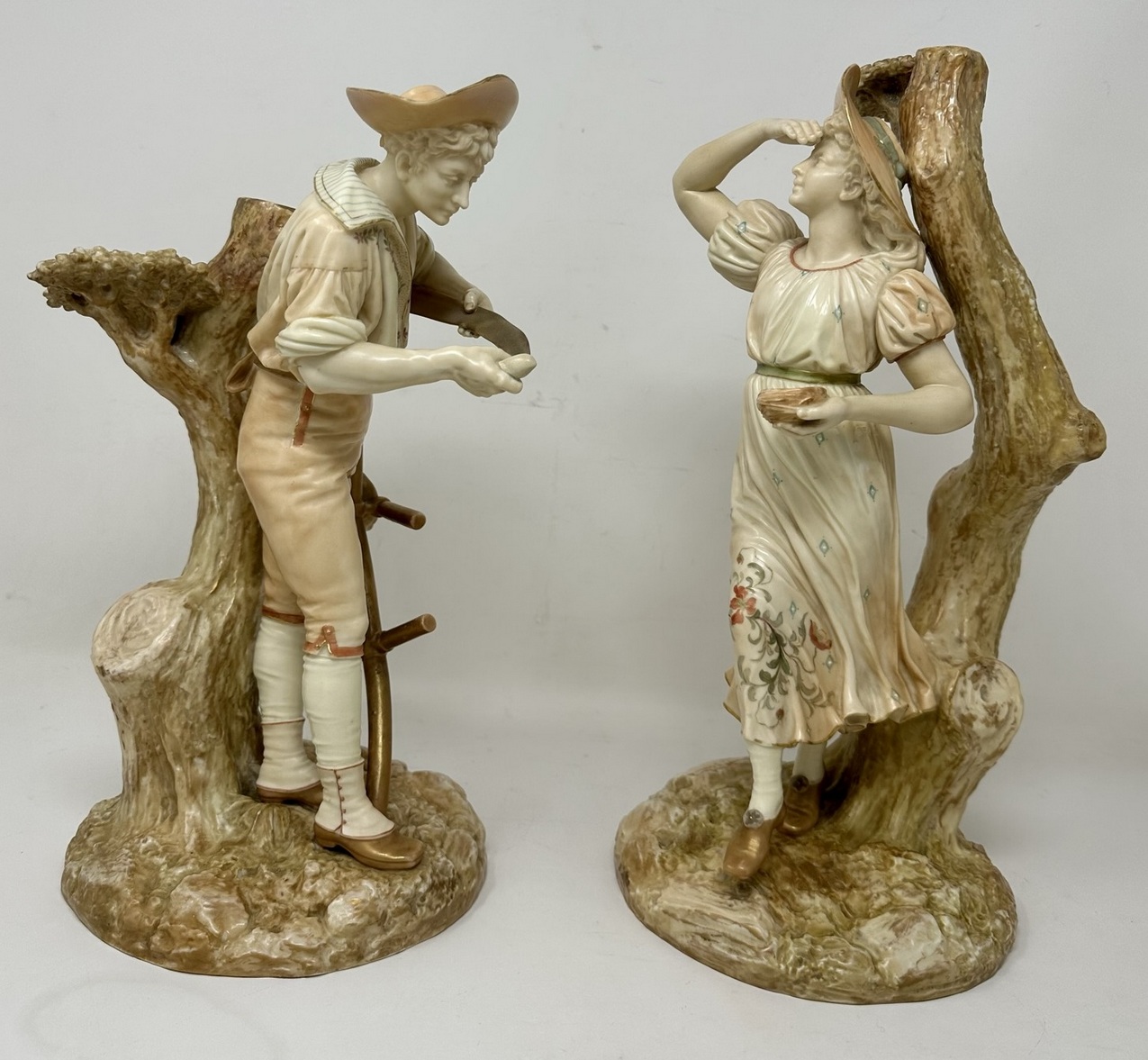 543. Antique Pair English Porcelain Royal Worcester James Hadley Blush Figures 19thCt - Image 3