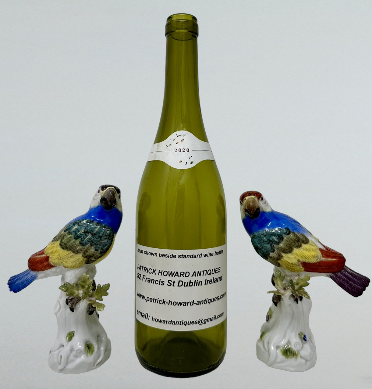 669. Antique Pair of German Meissen Continental Parrots Birds Green Gilt 19th Century - Image 8