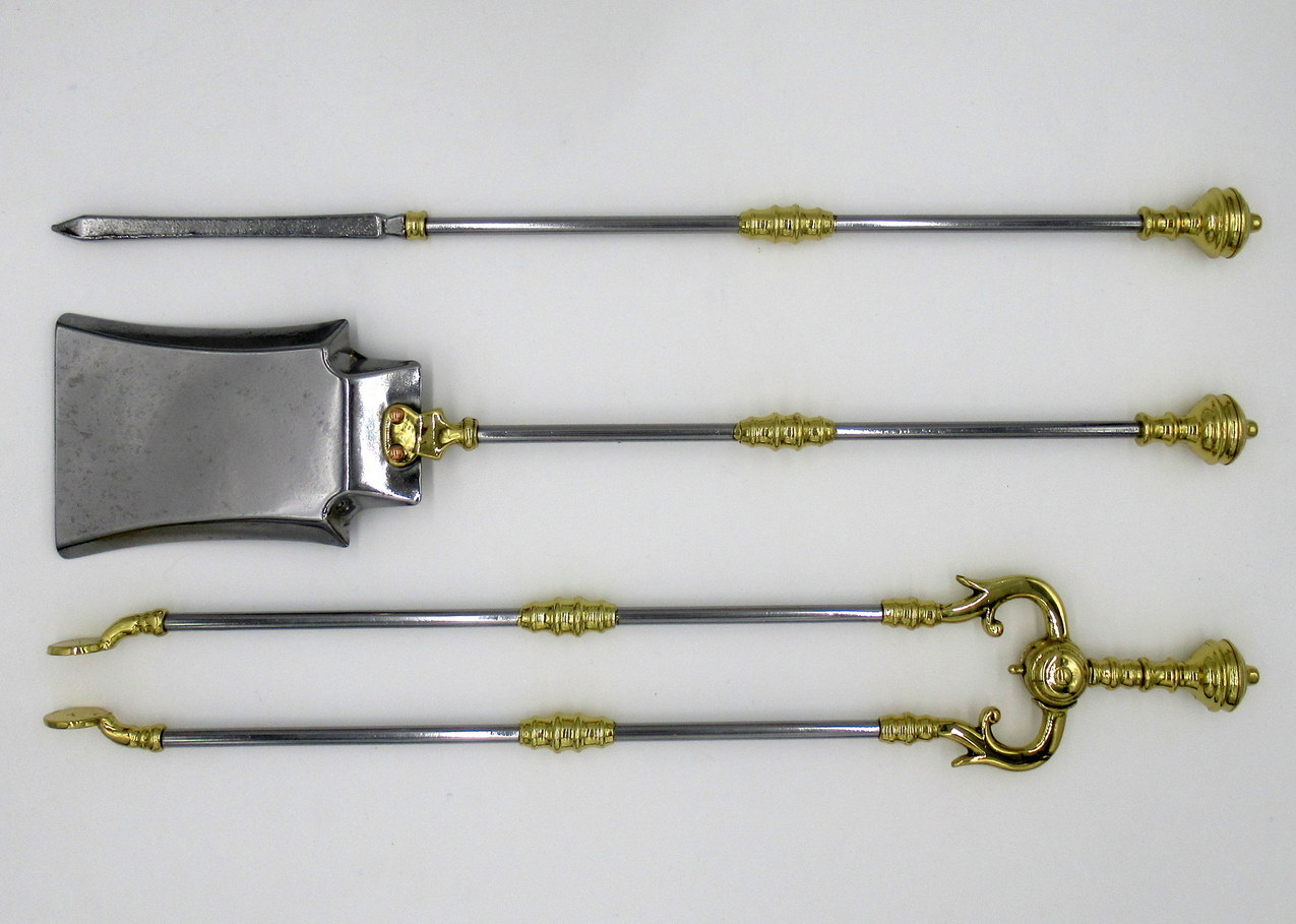774. Set English Victorian Steel Brass Fireplace Fire Tools Irons Companion 19Century - Image 3