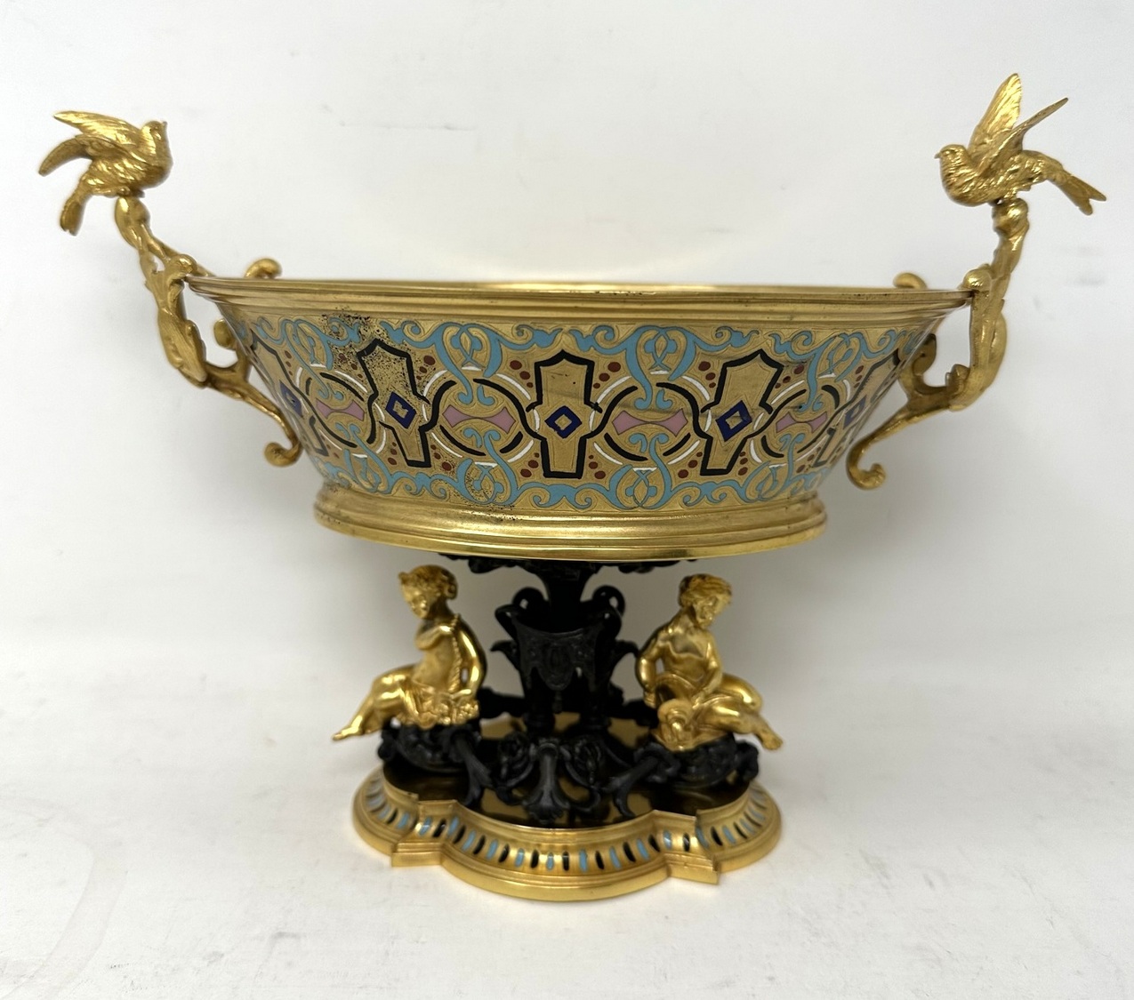 439. Antique French Gilt-Bronze Champlevé Enamel Centerpiece Ferdinand Barbedienne - Image 4