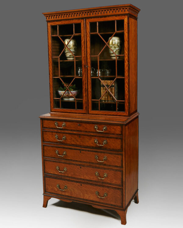 700. Satinwood Mahogany Secretaire Bookcase Chest Drawers Gillows Lancaster Georgian