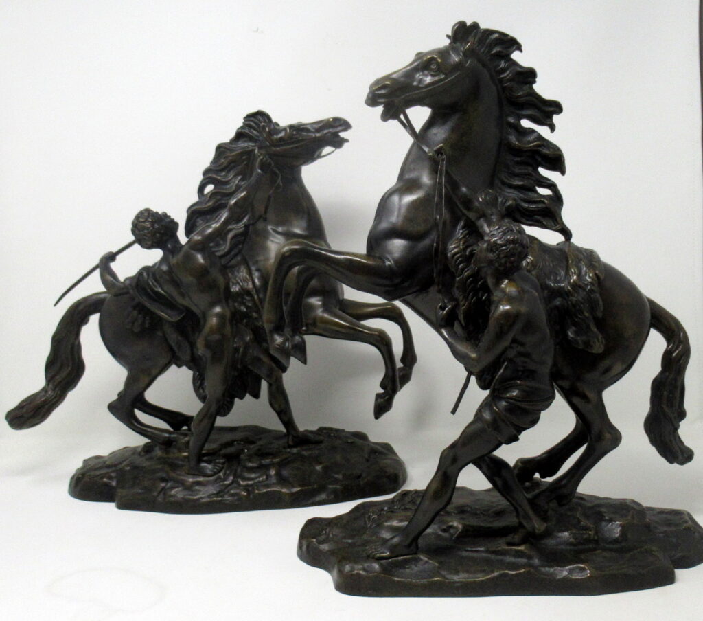 883. Antique Pair French Bronze Marley Horses Equestrian Guillaume Coustou 1677-1746