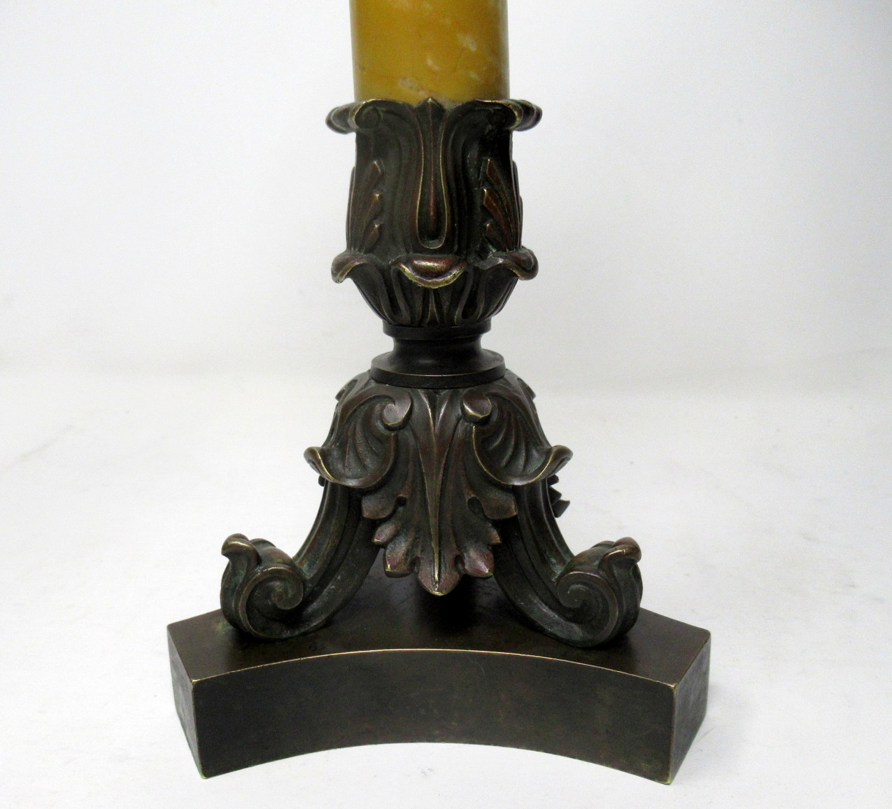 209. Antique Pair Grand Tour French Bronze Dore Sienna Marble Ormolu Candlesticks 19th Century - Image 5