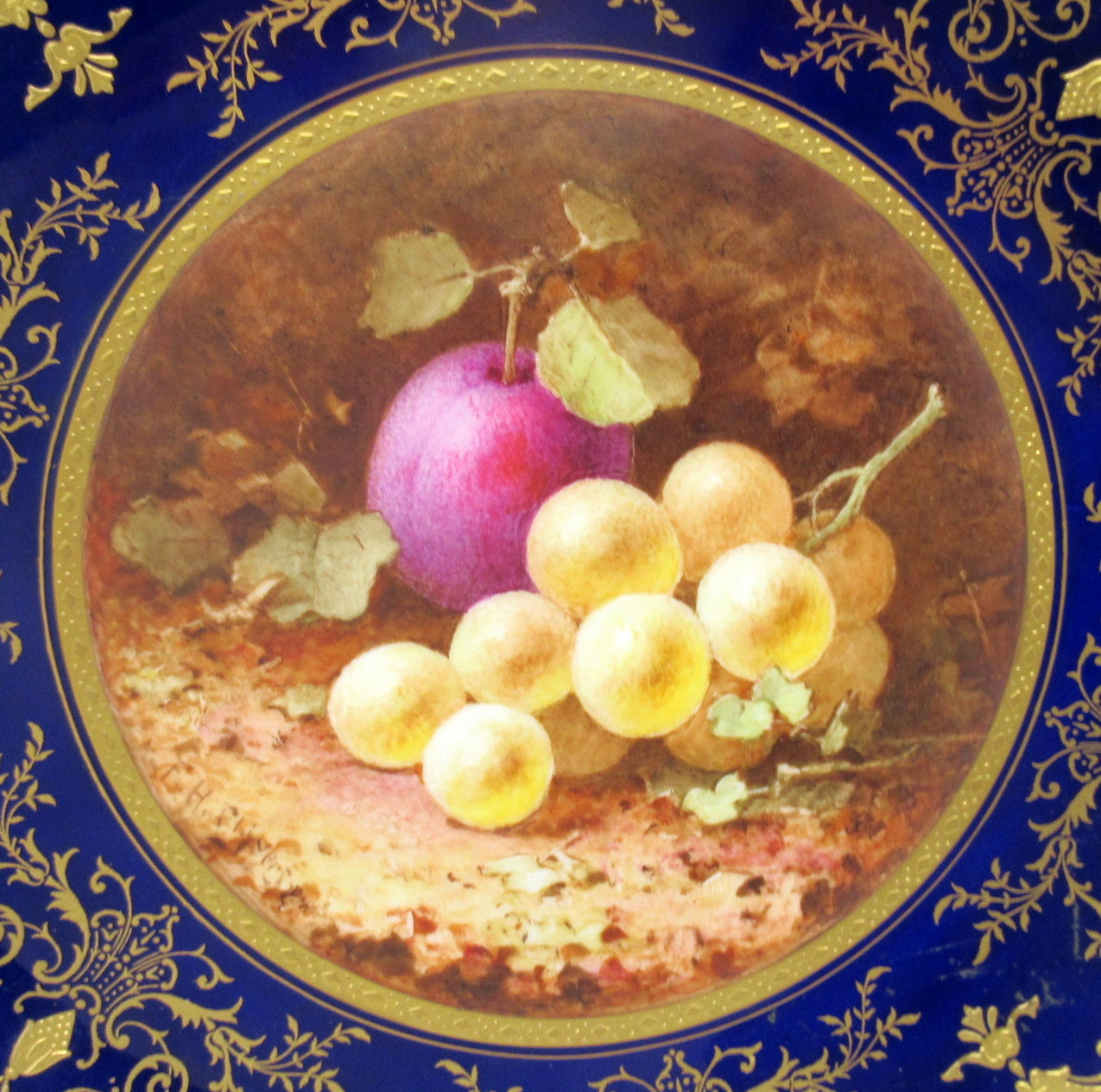 515. Rare Pair Coalport Cabinet Plates Hand Painted by Frederick Chivers Still Life Fruits 1910 - Image 5