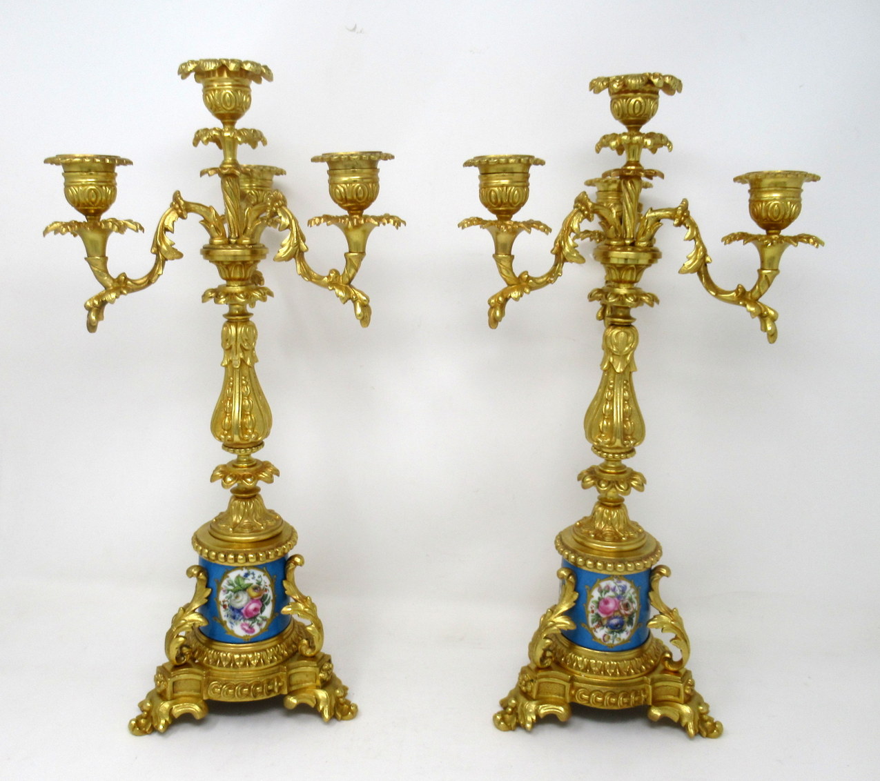 391. Antique Pair French Sevres Porcelain Ormolu Gilt Bronze Candlesticks Candelabra - Image 3
