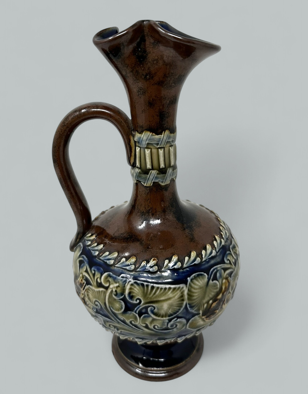 128. Antique Pair English Porcelain Royal Doulton Art Nouveau Ewers Pitchers Urns - Image 5