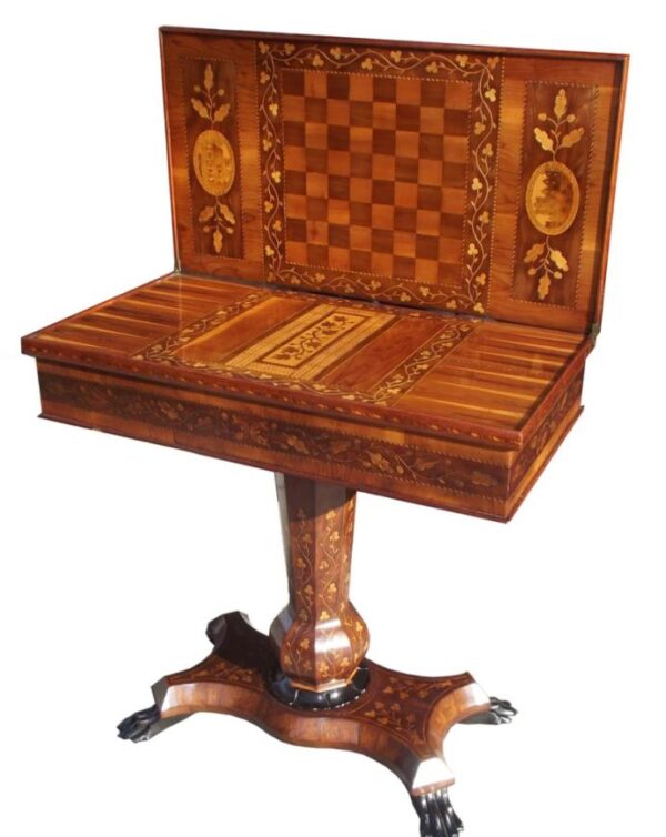 559. Rare Irish Mid-Victorian Marquetry Arbutus-Wood Games Table