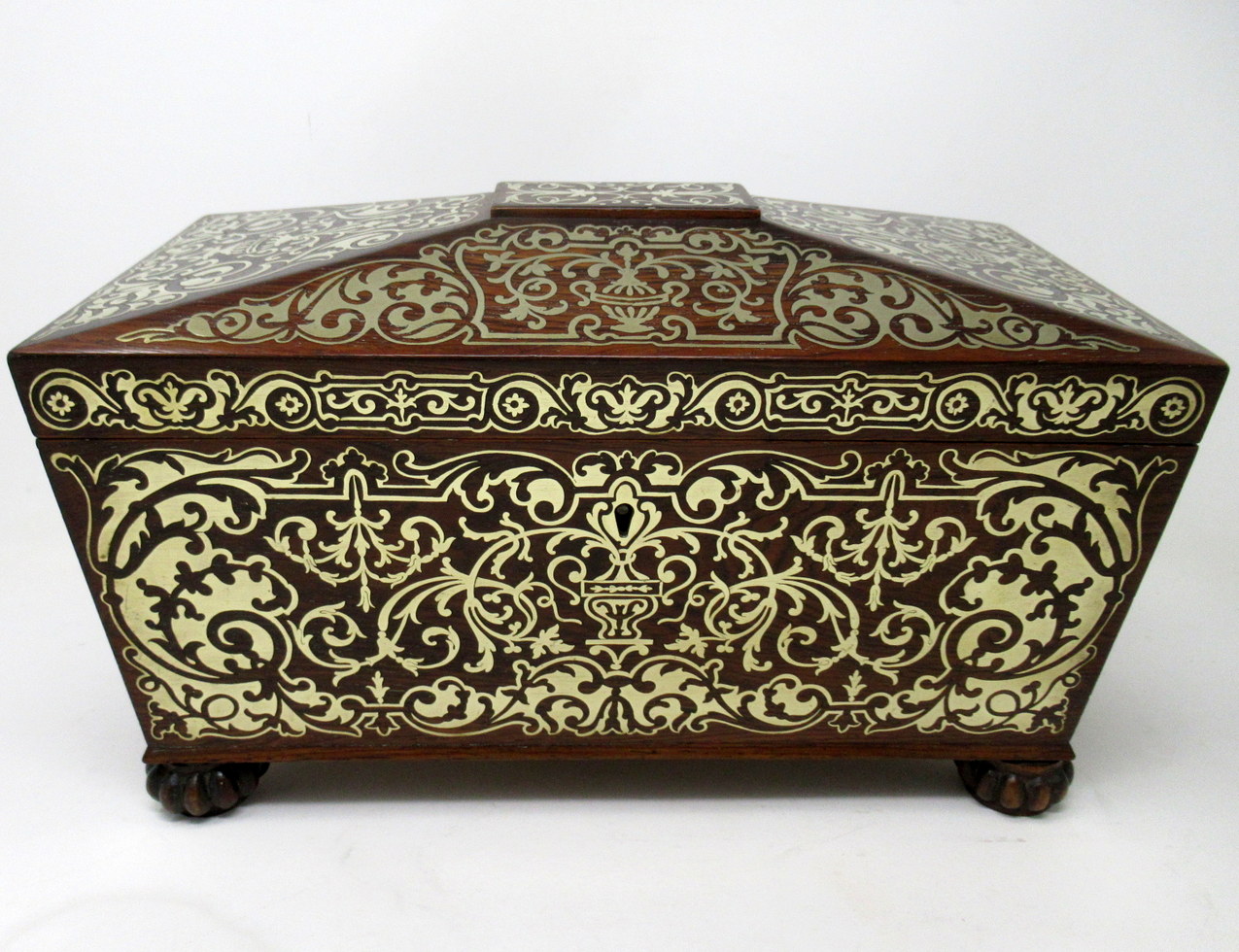 628. Antique Brass Inlaid Rosewood English Tea Caddy Box Regency Gillows Lancaster - Image 3
