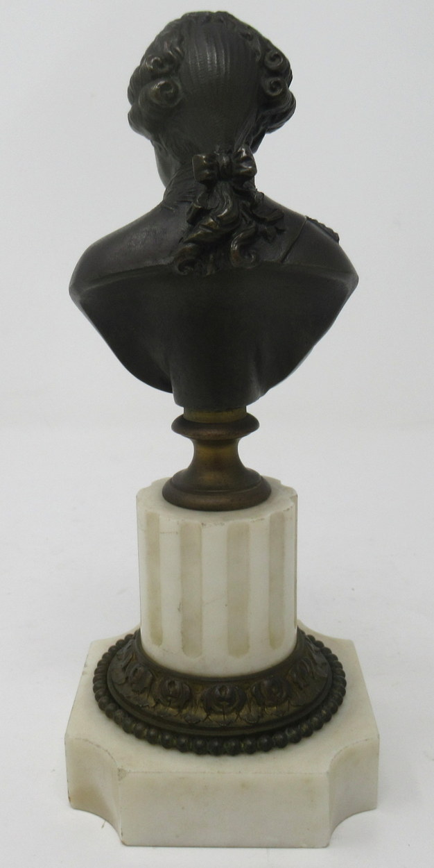 859. Fine Pair Grand Tour French Marble Bronze Busts Marie Antoinette Louis XVI 19Ct - Image 6