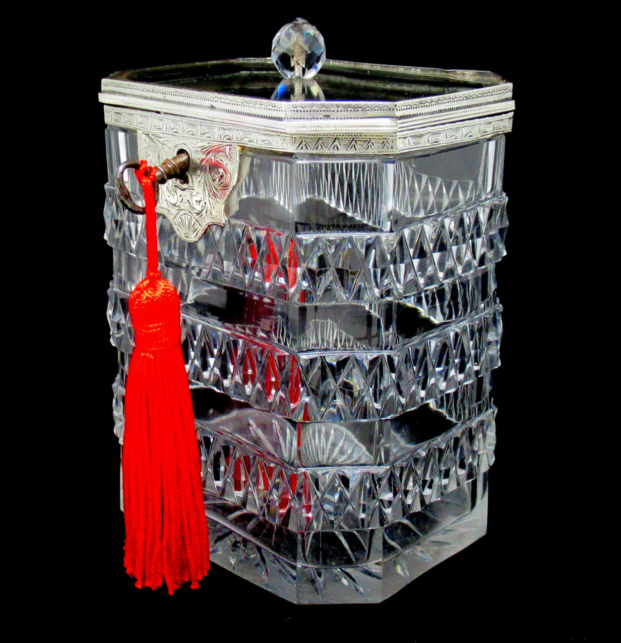 740. Antique Irish Georgian Hand Cut Crystal Sterling Silver Tea Caddy George III - Image 4