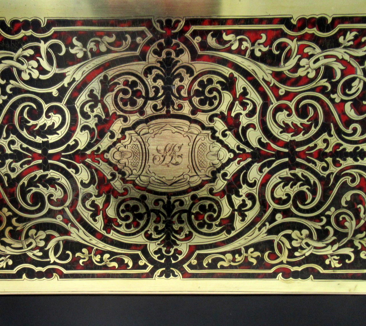 642. Antique French Tortoiseshell Brass Inlaid Boulle Mahogany Writing Slope Box 19Ct - Image 9