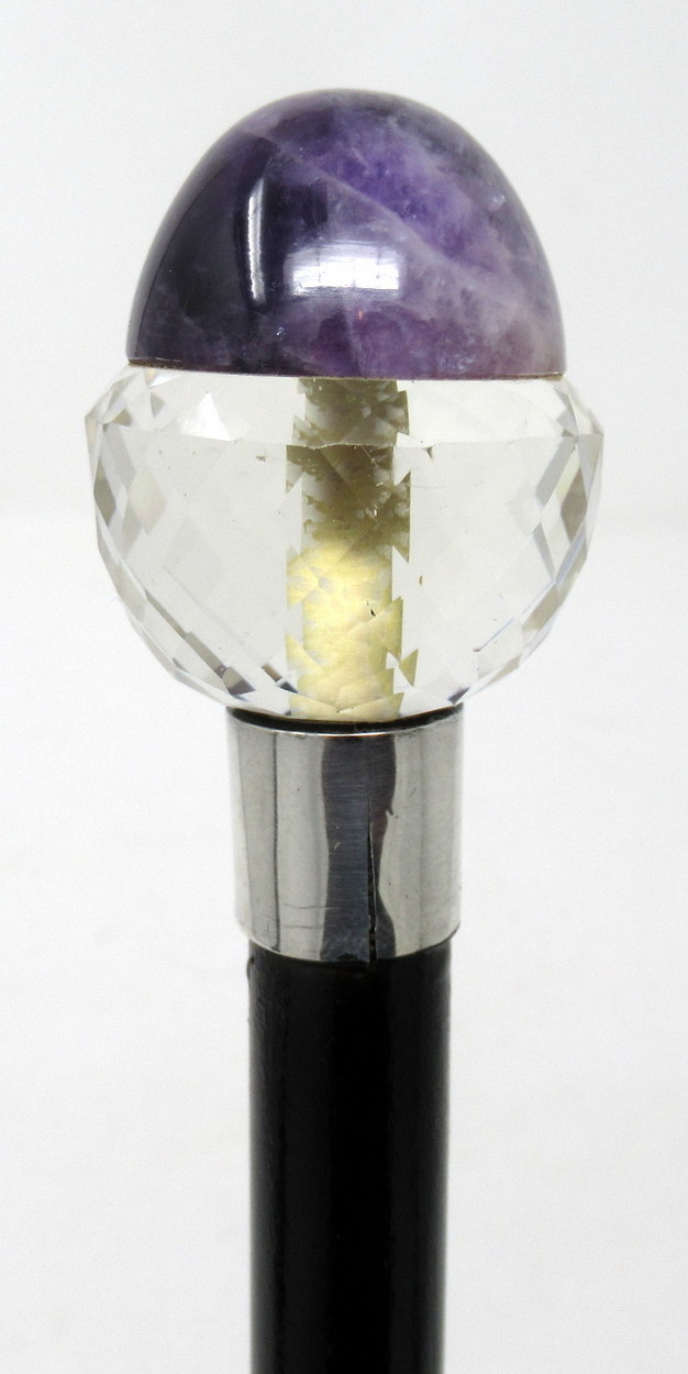 415. Stunning Ladies Ebonized Walking Swagger Cane Cut Crystal and Amethyst Grip 19thCt - Image 2