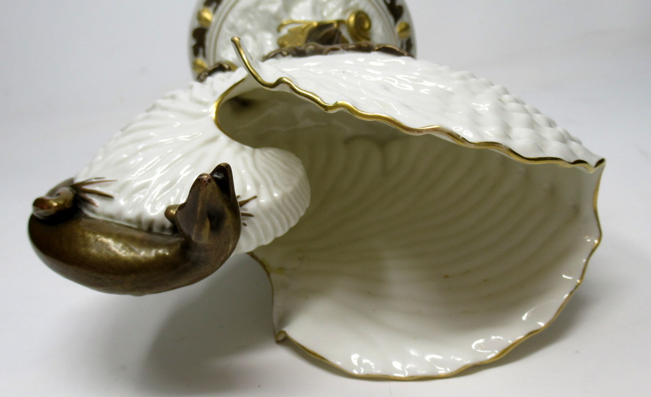 292. Fine Royal Worcester Porcelain Nautilus Shell Vase with Salamander Late 19th Ct - Image 7
