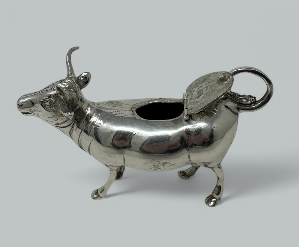 320. Antique German Sterling Silver Animal Cow Creamer Pitcher Jug London 1908 - Image 4