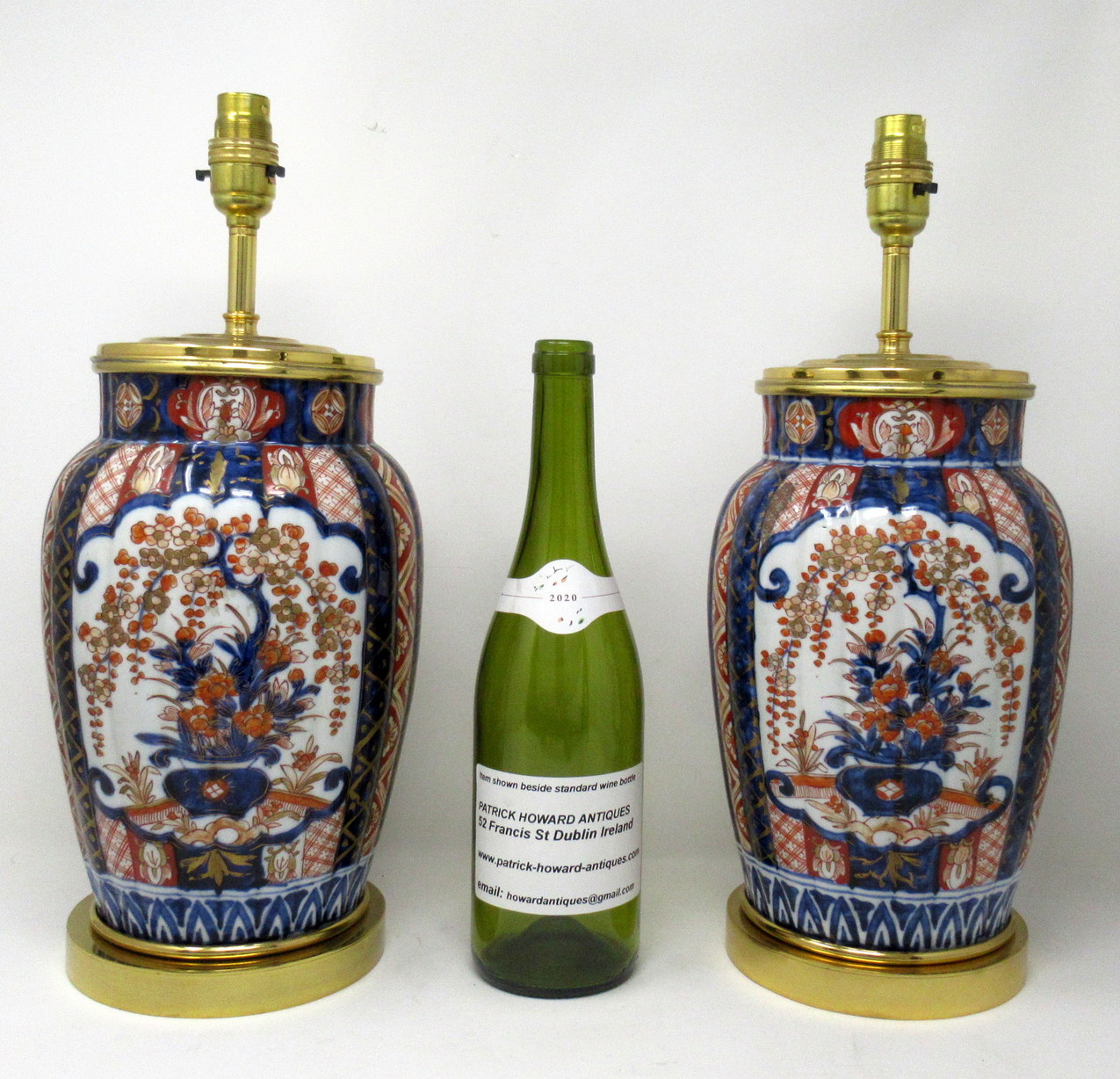 110. Antique Pair Japanese Chinese Imari Porcelain Ormolu Table Lamps Blue Red Gilt - Image 5