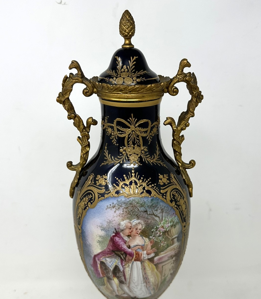 570. Antique French Sèvres Porcelain Ormolu Gilt Bronze Dore Urn Vase Centerpiece - Image 2