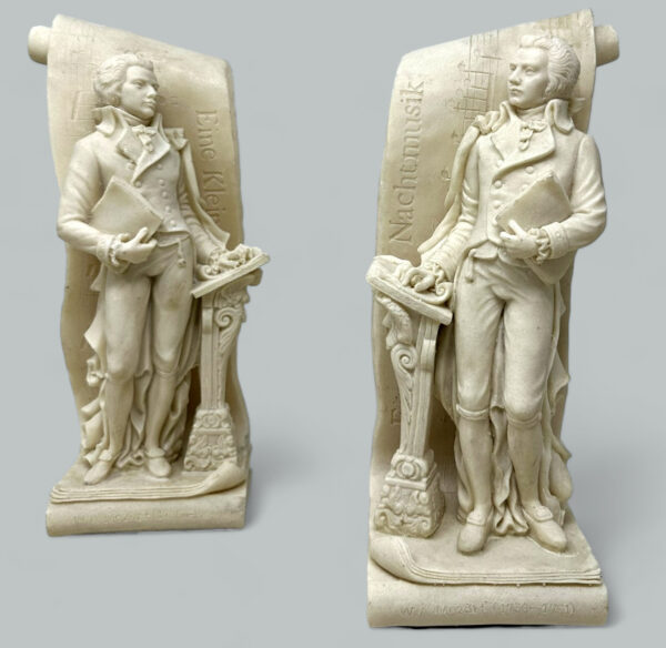 986. Pair Vintage Musical Figural Sculptors Male Book Ends Wolfgang Amadeus Mozart