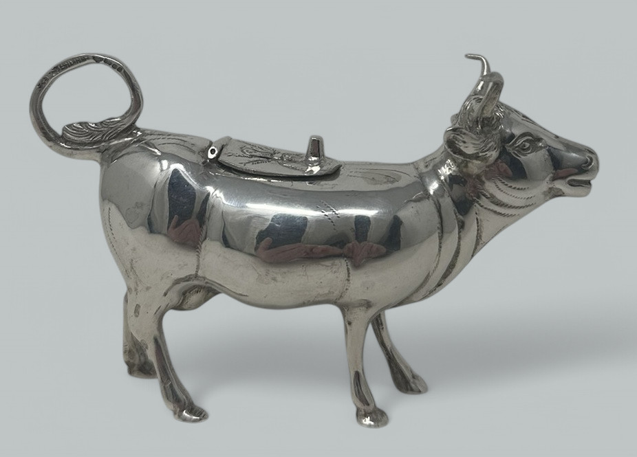 320. Antique German Sterling Silver Animal Cow Creamer Pitcher Jug London 1908 - Image 7